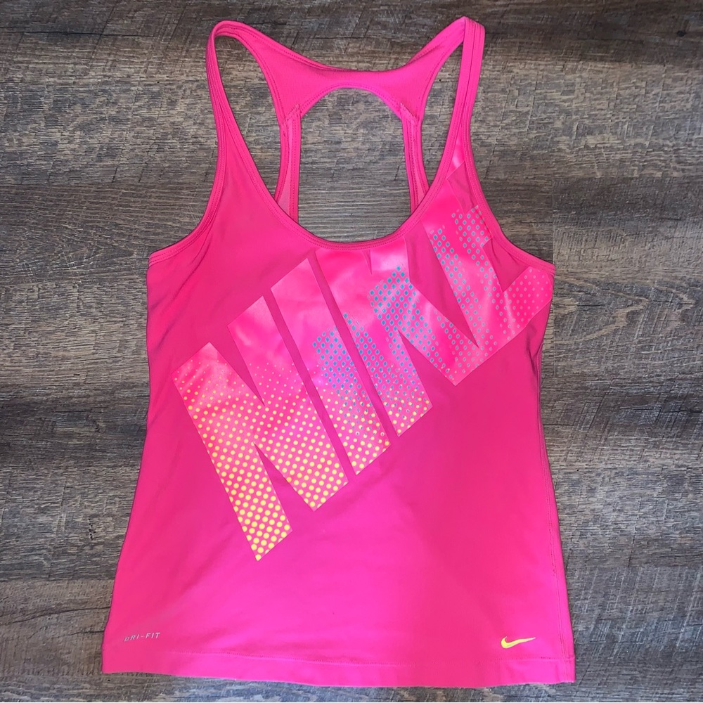 NIKE Dri-Fit Pink/Yellow Tank Top with Built in Bra Women’s Size Medium